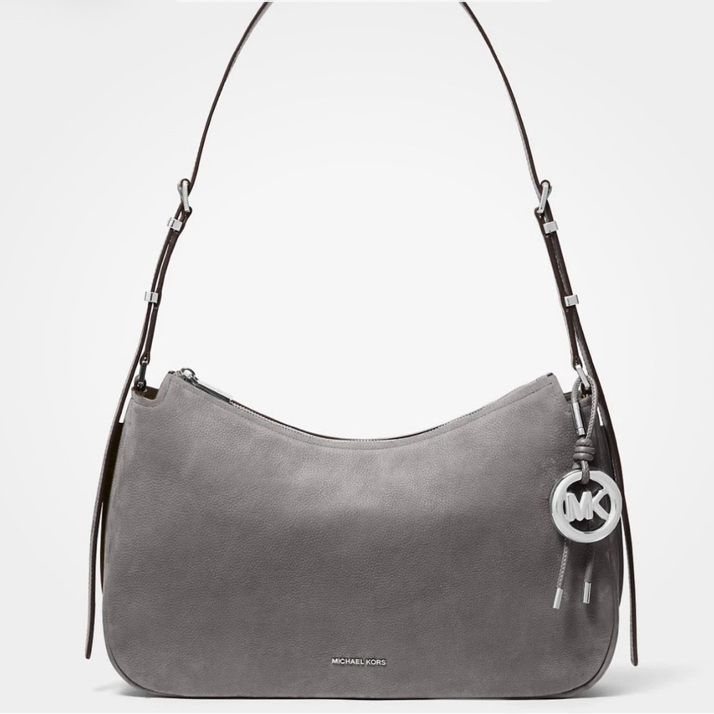 Michael Kors Gray Suede Shoulder Hobo with MK Charm. New Without Tags.